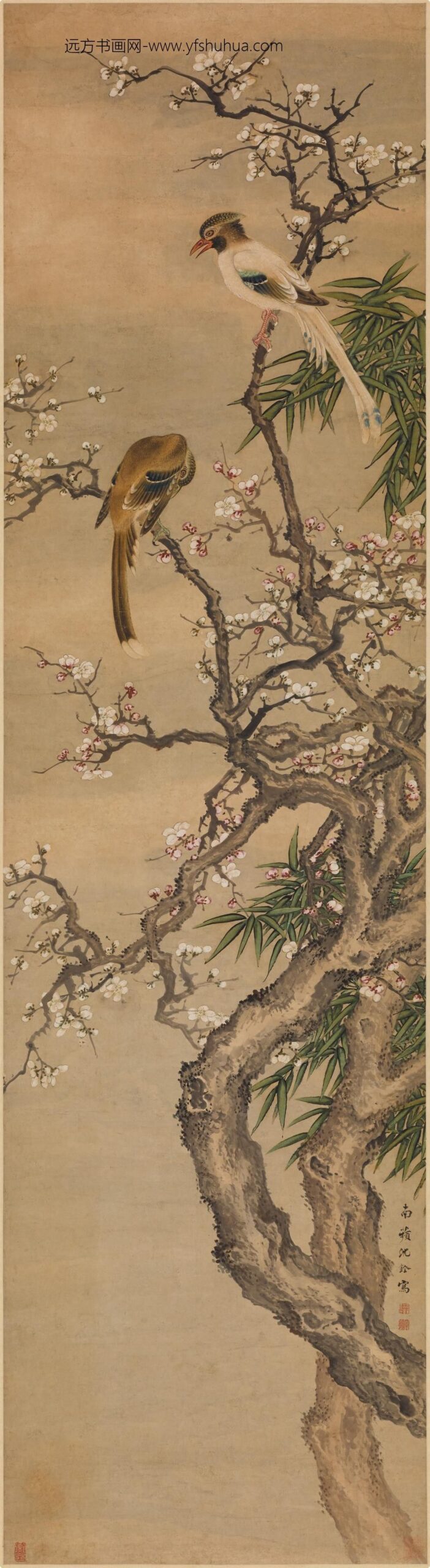 沈铨_梅竹双寿图轴