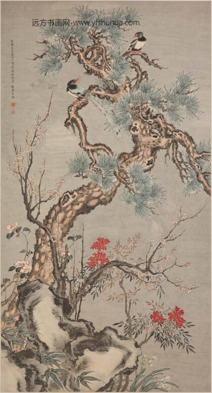 王冈 岁寒双寿图轴.jpg