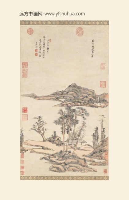 王原祁 仿云林设色小景轴.jpg