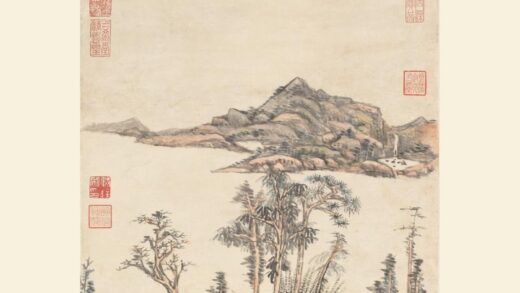 王原祁 仿云林设色小景轴.jpg