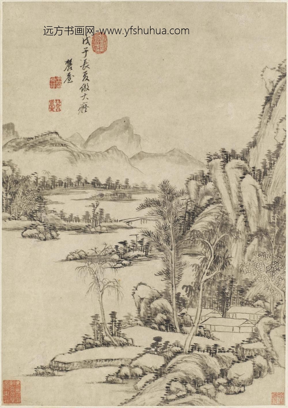 王原祁_仿大痴山水轴-