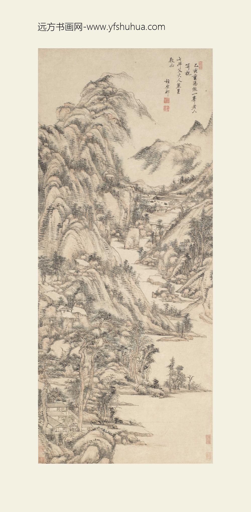 王原祁_仿子久设色山水轴