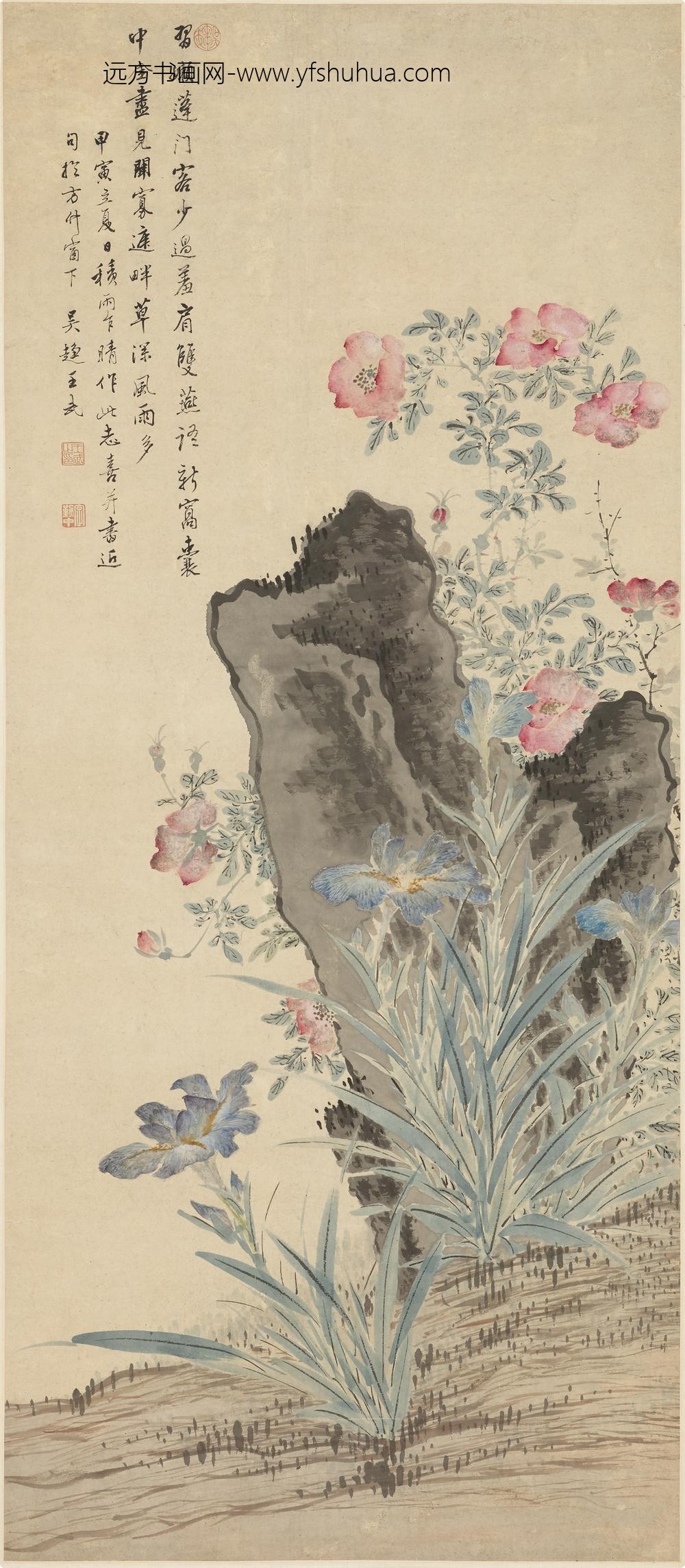 王武_蔷薇蝴蝶图轴