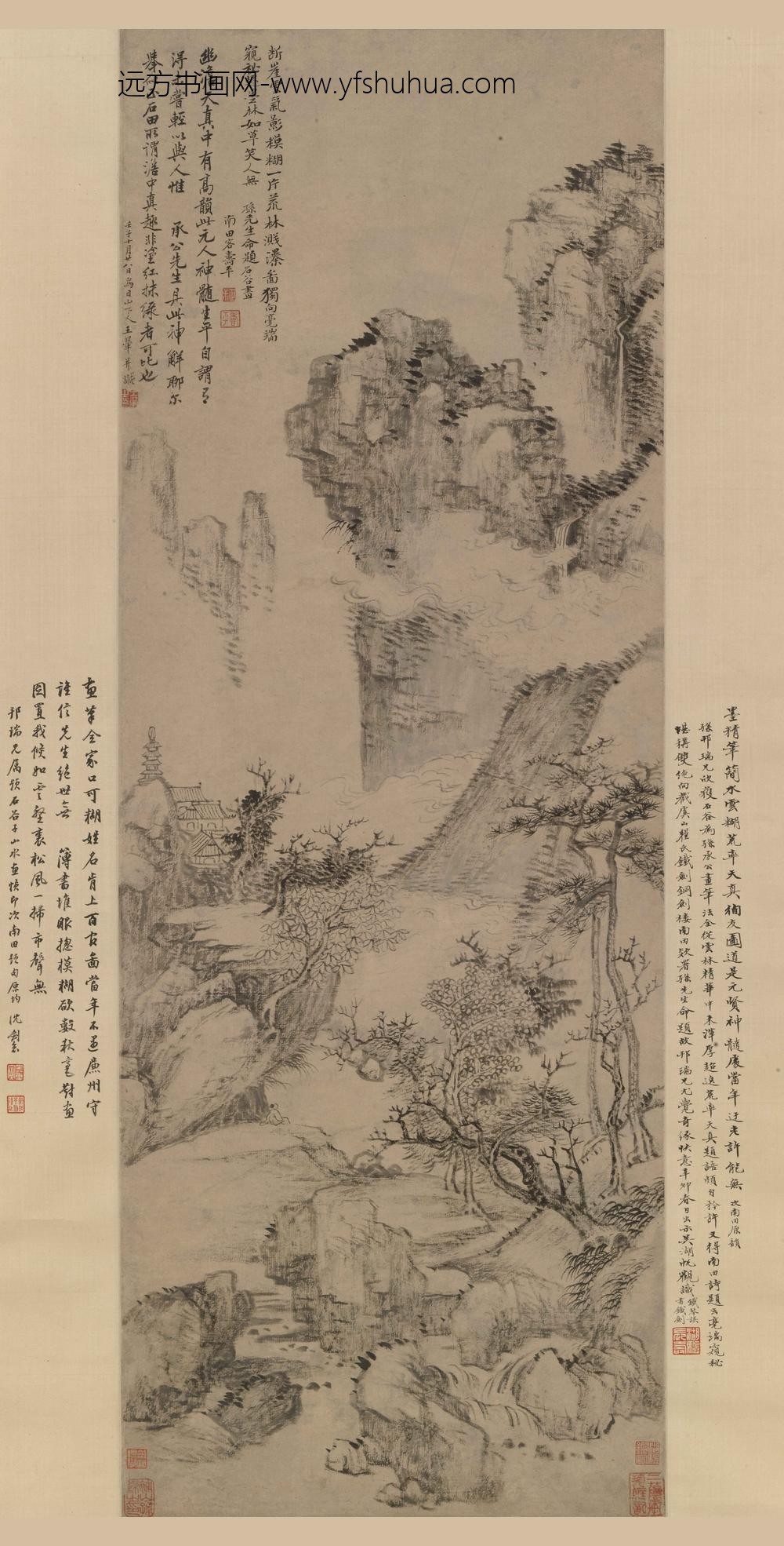 王翚_荒林溅瀑图轴