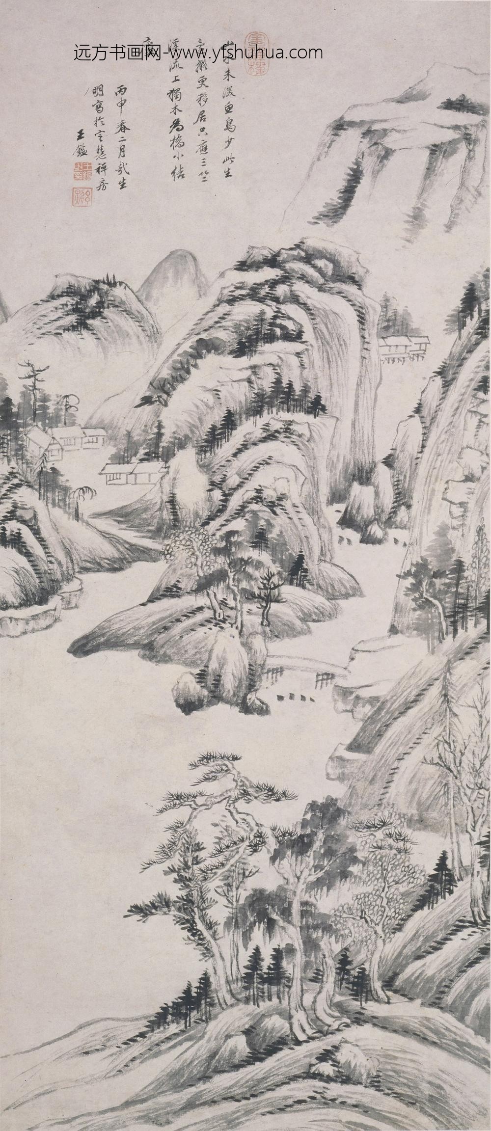 王鉴_溪山结庐图轴