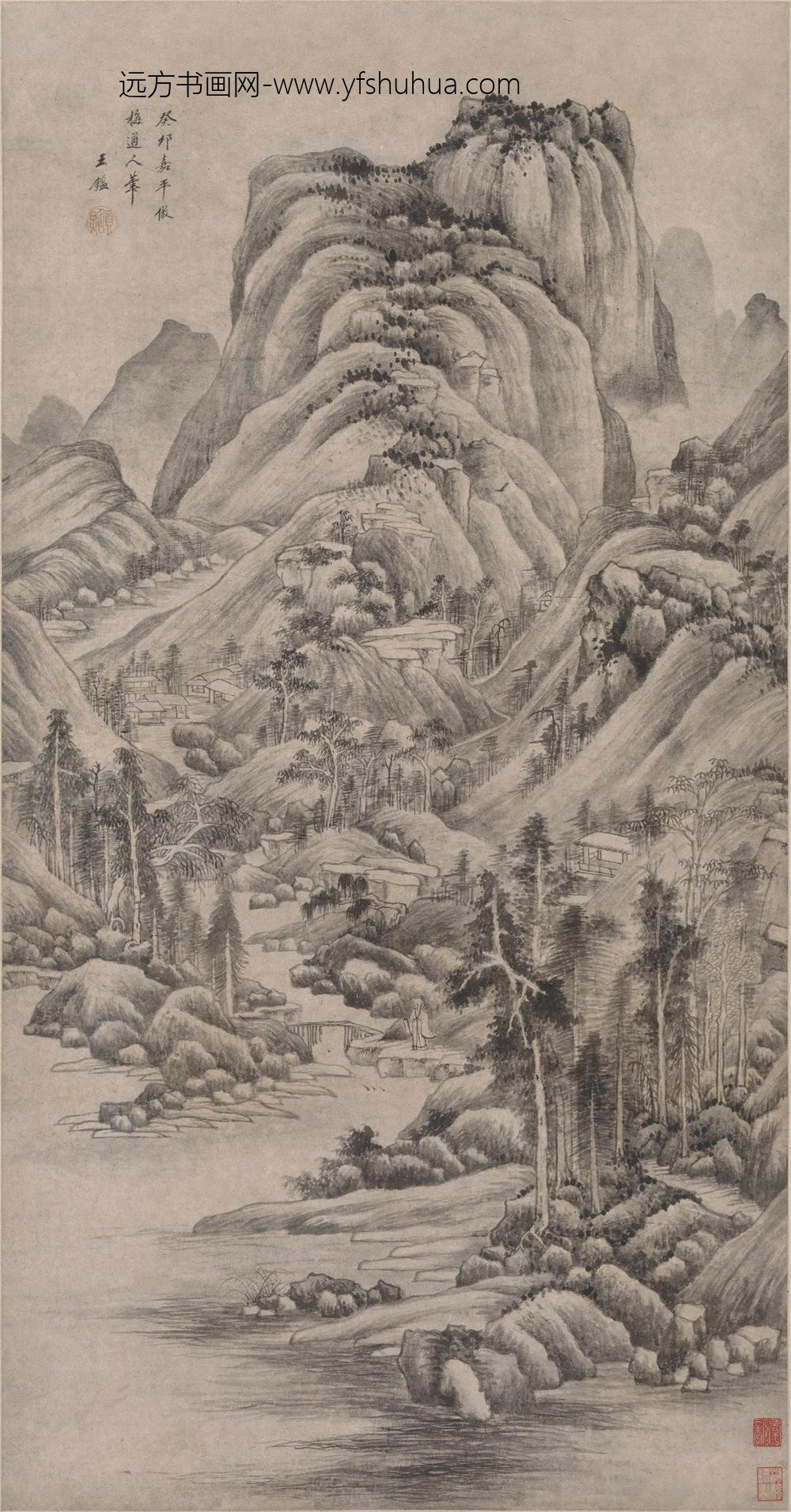 王鉴_溪桥策杖图轴