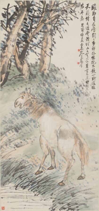 王震 寒林嘶马图轴.jpg