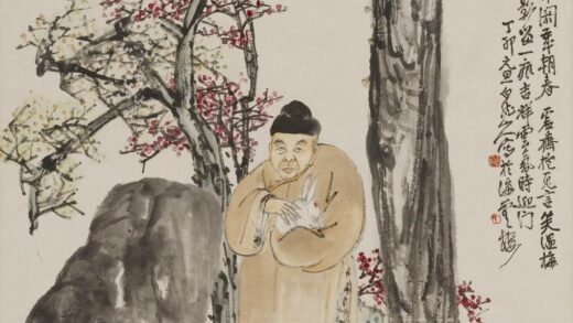 王震 庞虚斋抱兔图轴.jpg