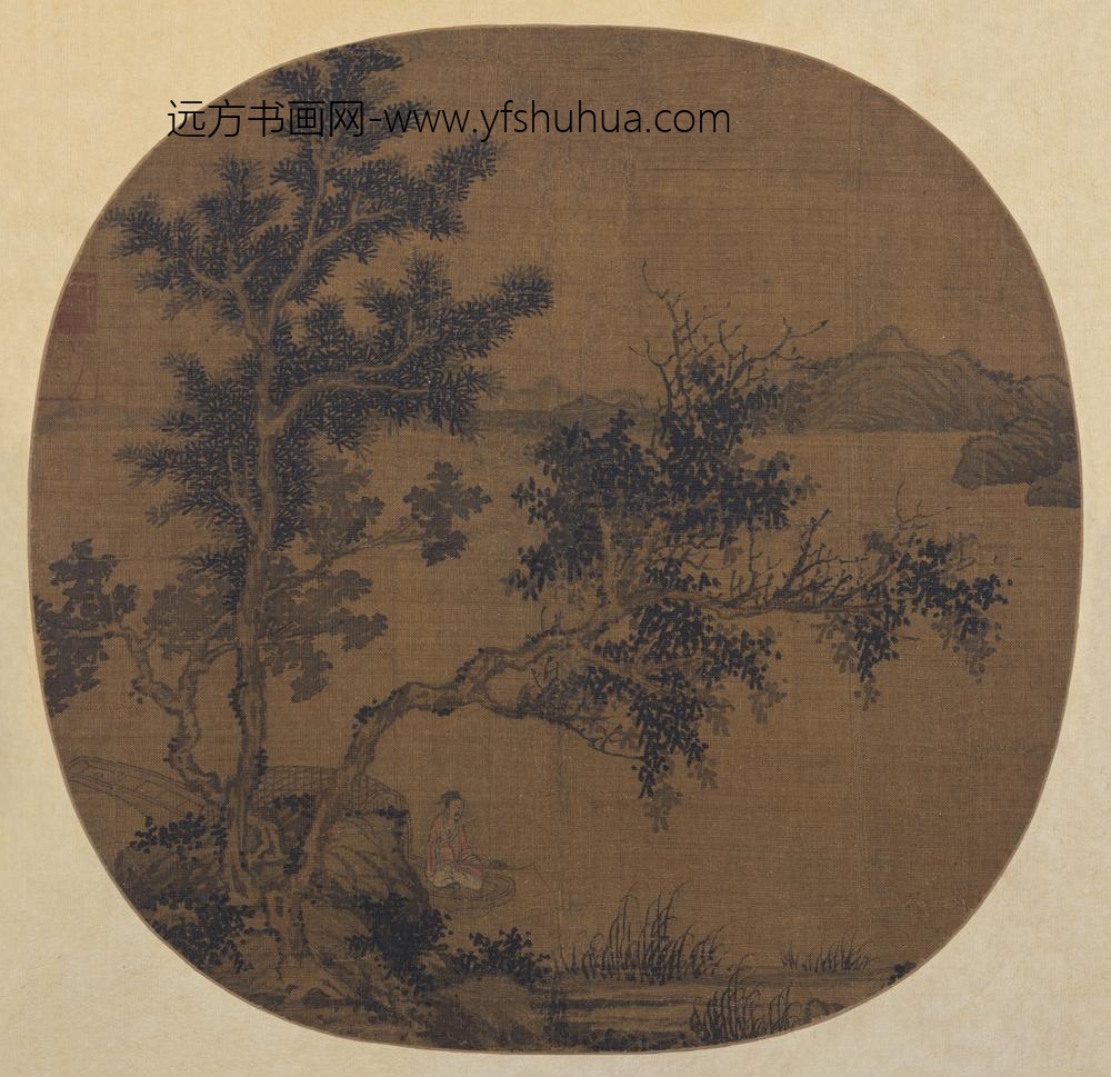 盛懋_秋江垂钓图纨扇页