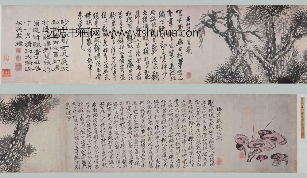 石涛_双松灵芝图卷