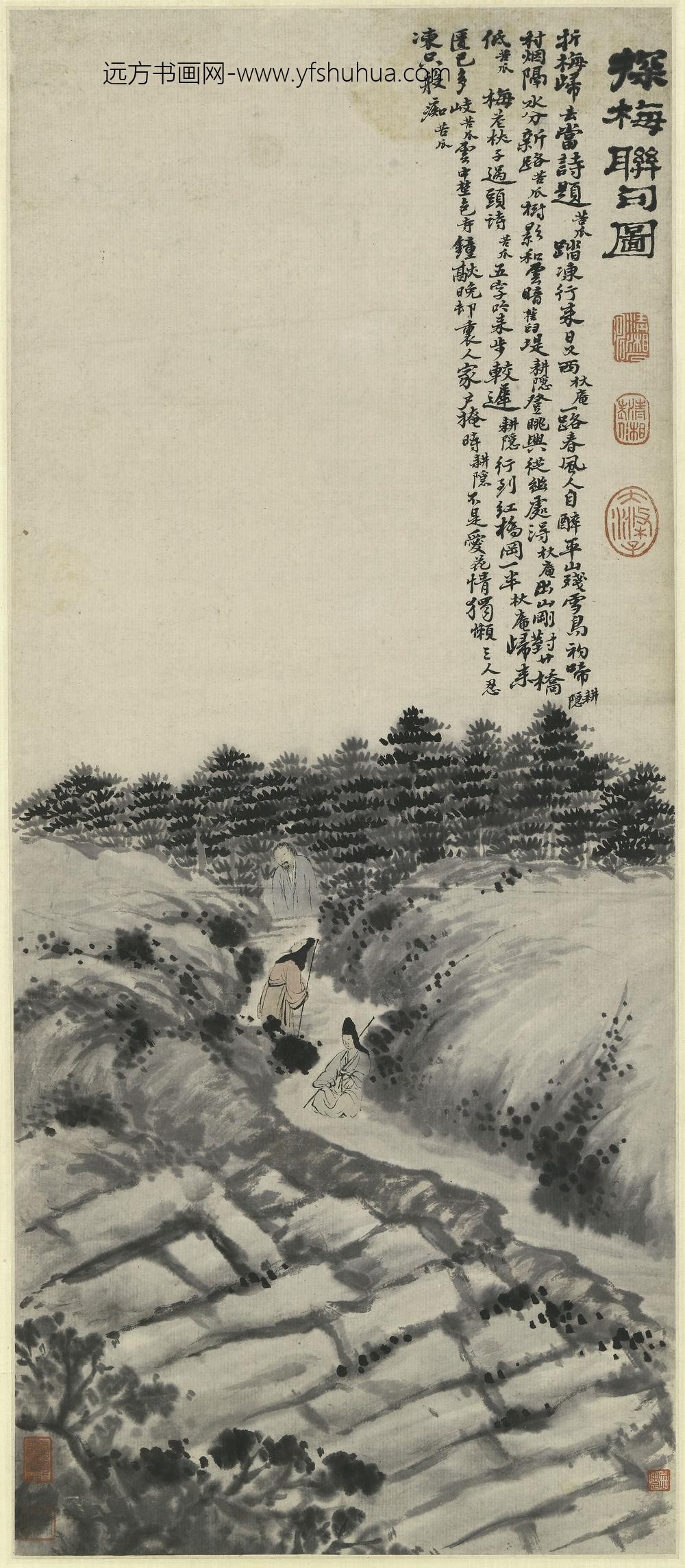 石涛_探梅联句图轴