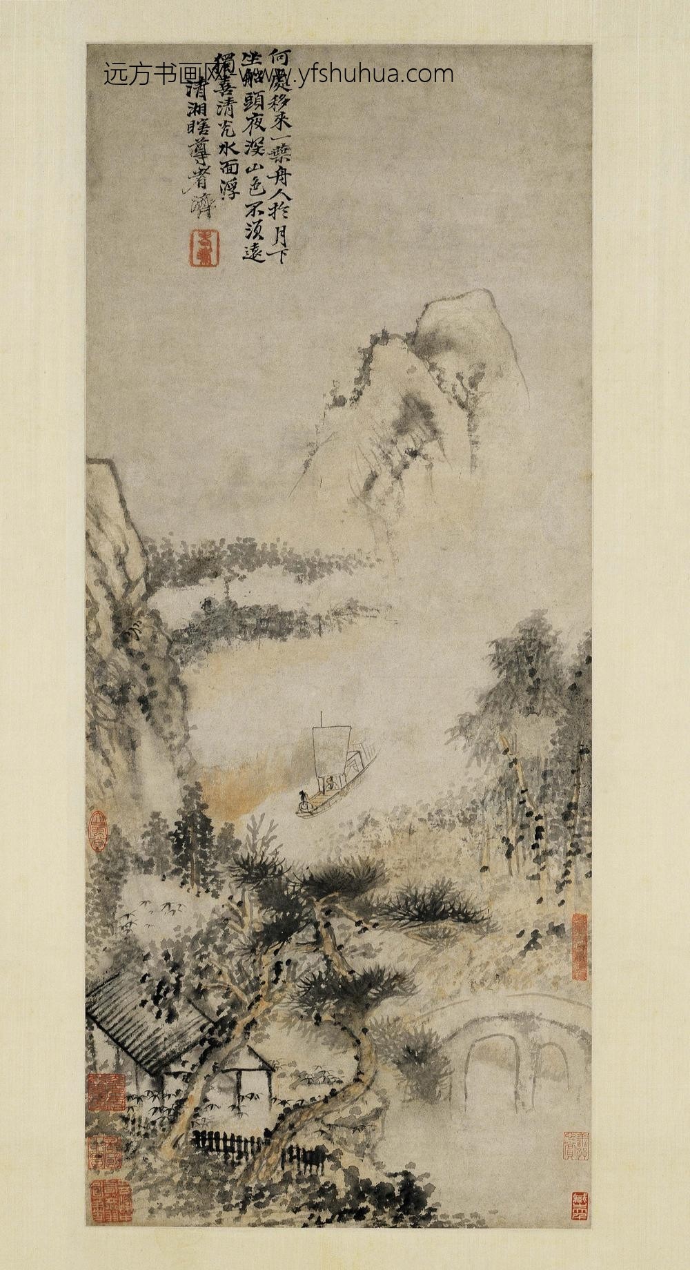 石涛_月夜泛舟图轴