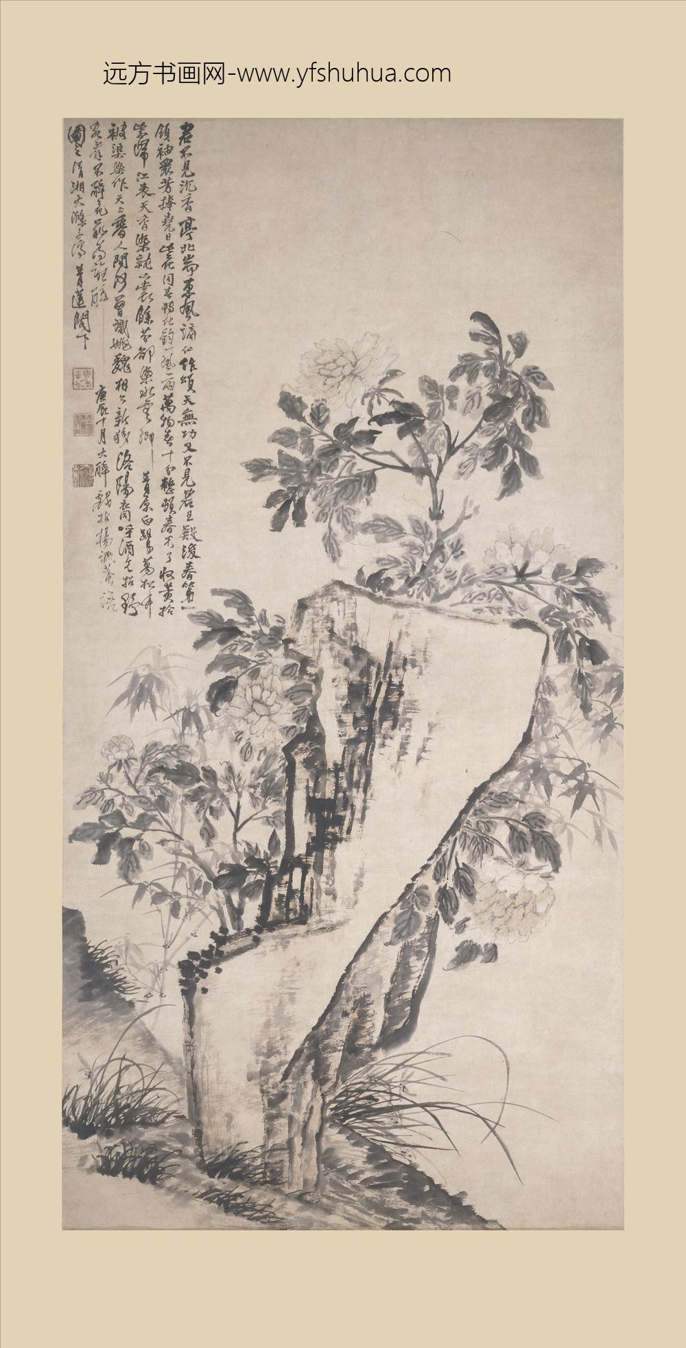 石涛_牡丹竹石图轴