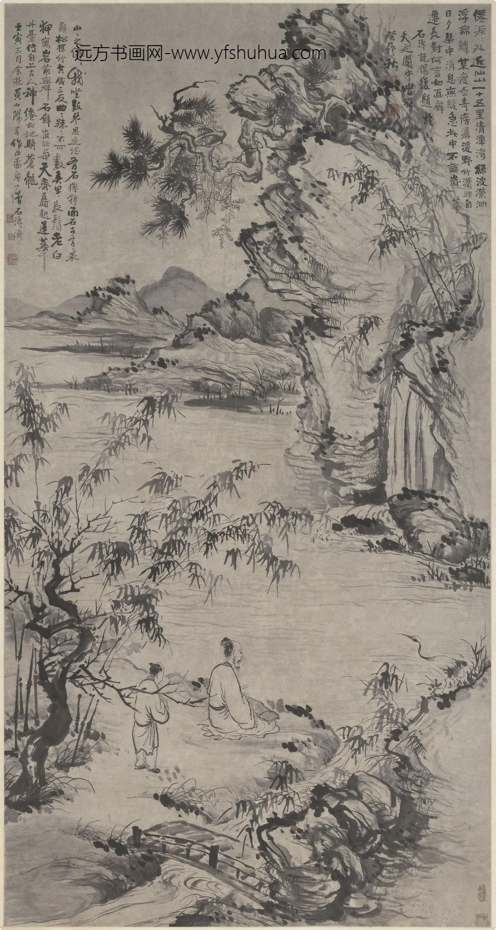 石涛_石壁鸣琴图轴