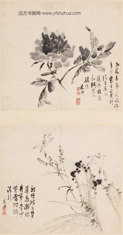 禇章 花卉斗方轴.jpg