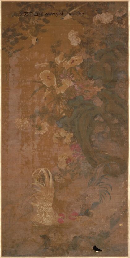 萧湘 繁花斗鸡图横披.jpg