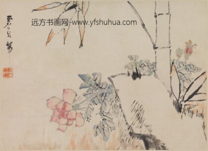 虚谷 竹石月季图轴.jpg