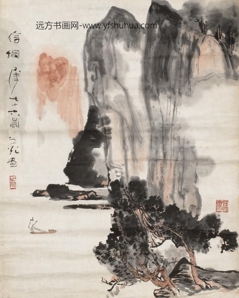 谢之光_崇冈小艇图轴