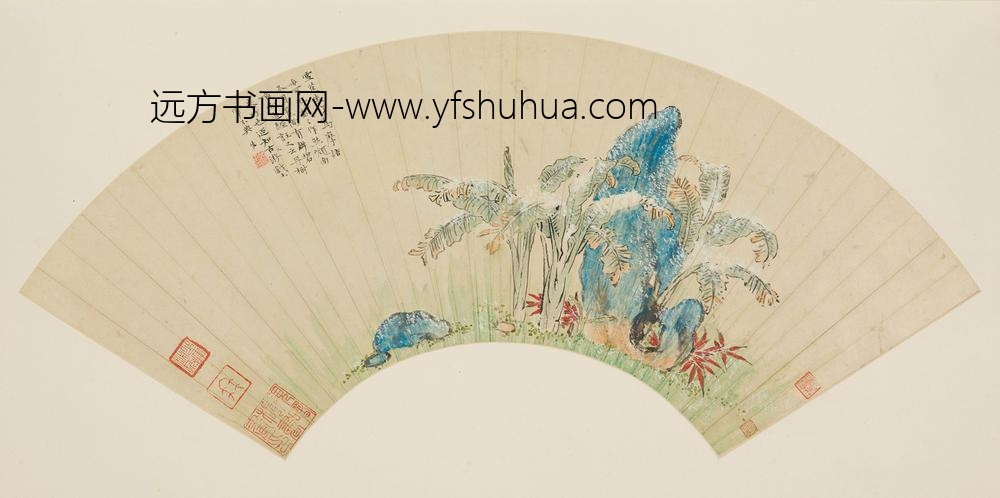 赵左_雪蕉朱竹图扇页