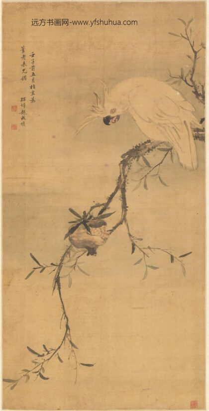 赵成穆 鹦鹉石榴图轴.jpg