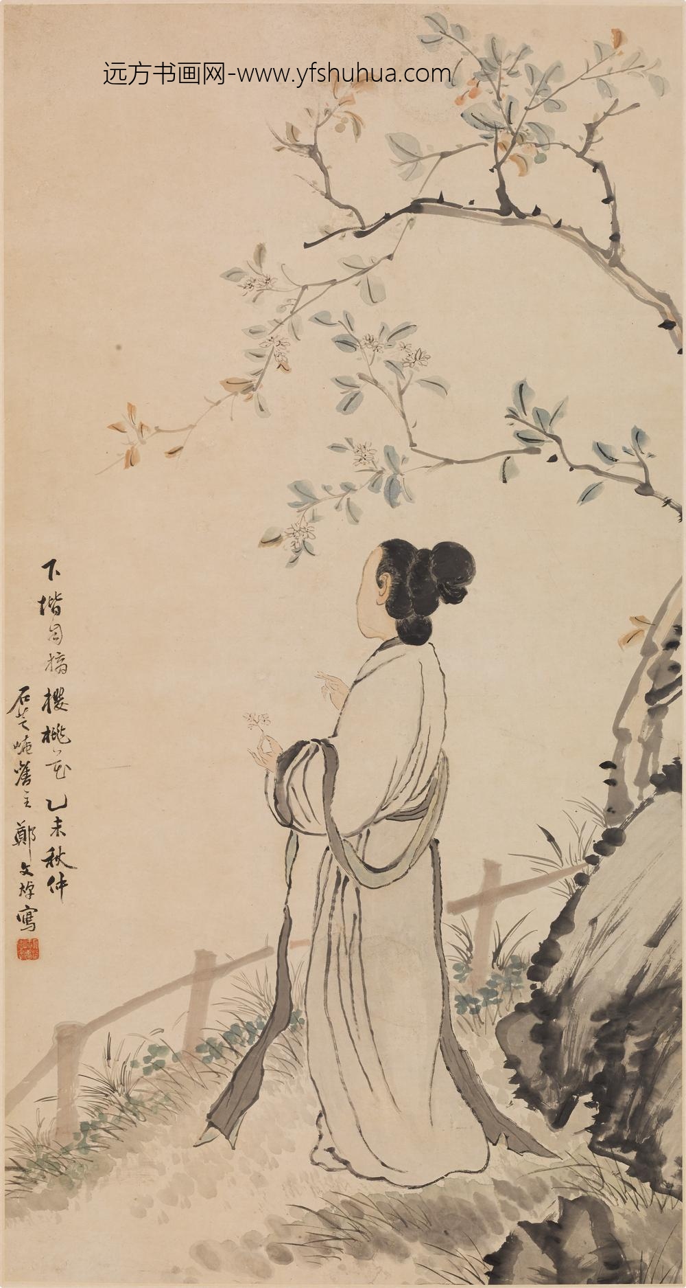 郑文焯_樱桃仕女图轴