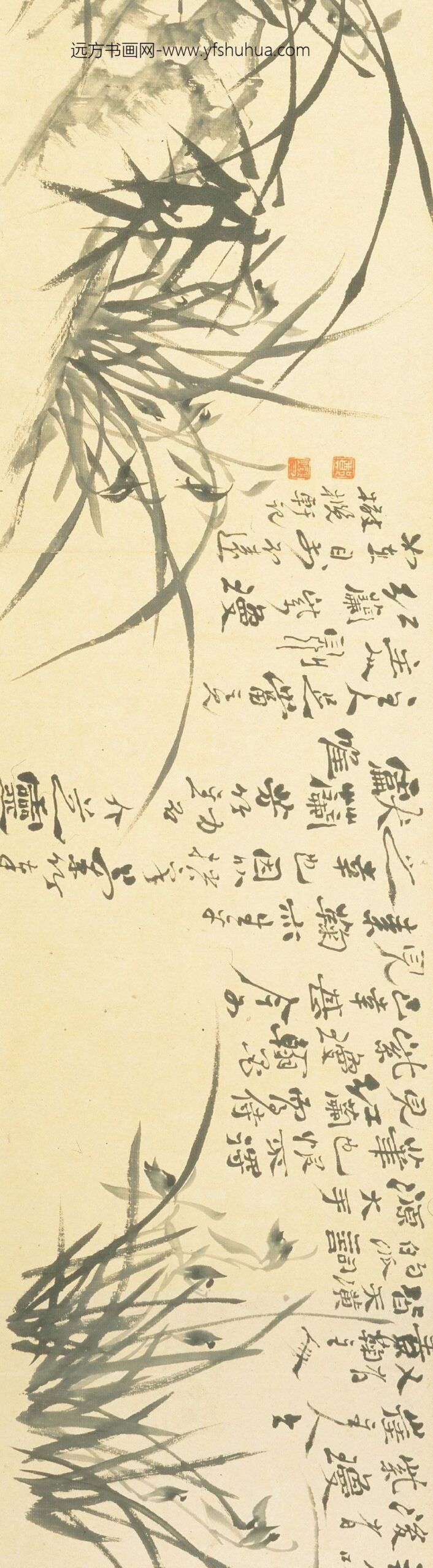 郑板桥（郑燮）_兰花竹石图卷_