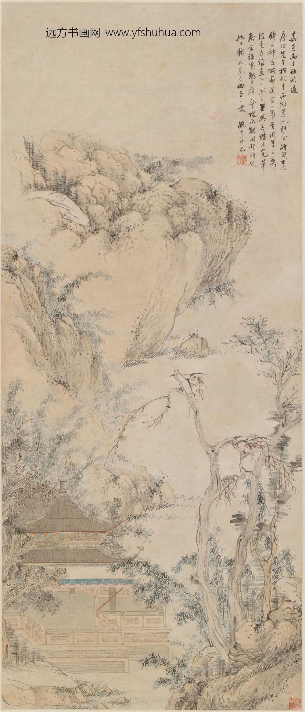 钱杜_朱本汉宫一角图轴