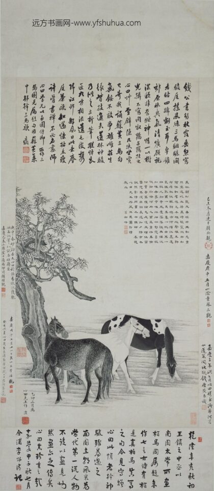 钱沣 三马图轴.jpg