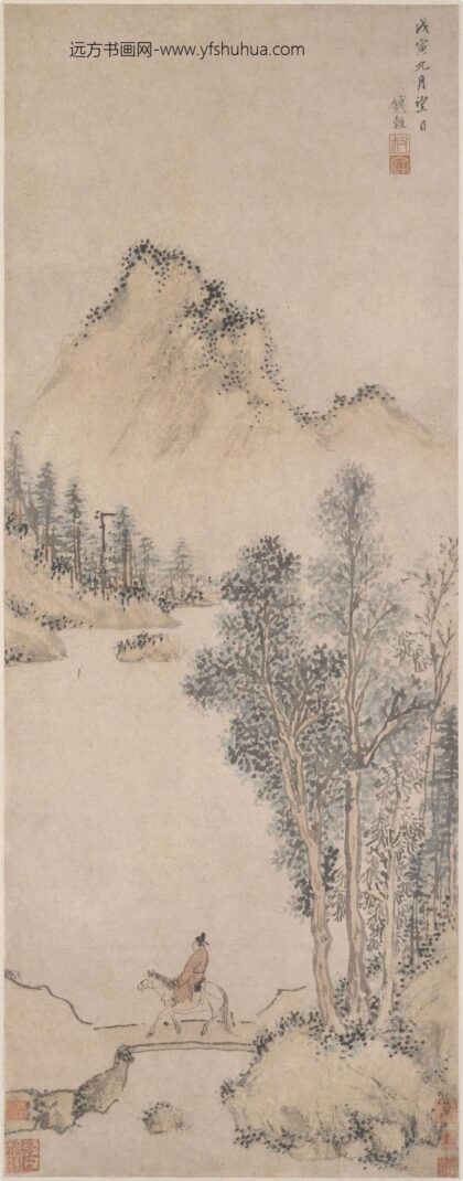 钱穀（谷） 溪山策骑图轴.jpg