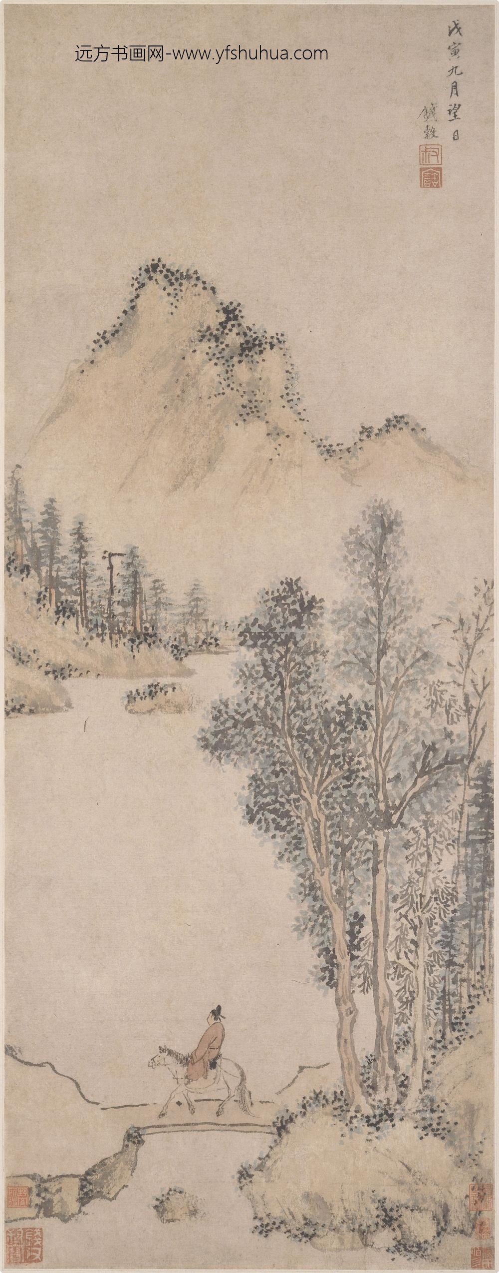 钱穀（谷）_溪山策骑图轴