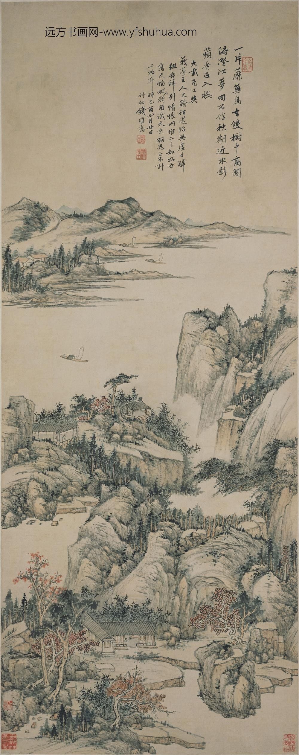 钱维乔_秋江帆影图轴