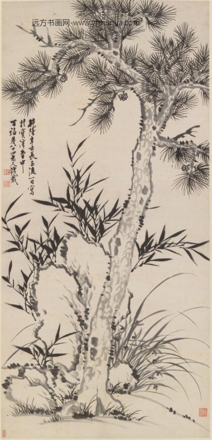 钱载 松竹兰石图轴.jpg