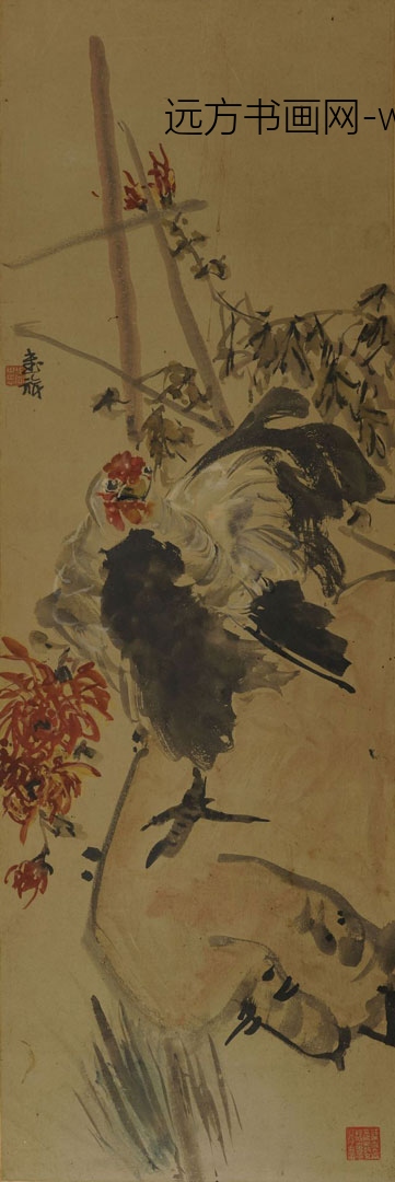 张书旂_公鸡菊花图轴