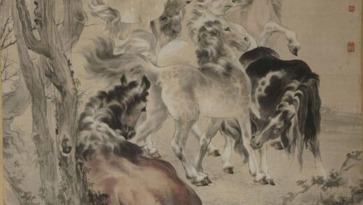 蔡鹤洲 设色群马轴.jpg