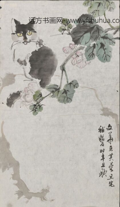 郁文华 刘旦宅合作猫碟图轴.jpg