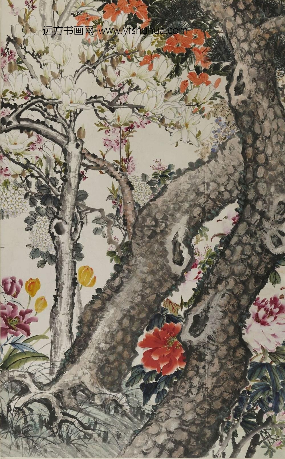 陆抑非_群芳献瑞图张宗祥题六屏_