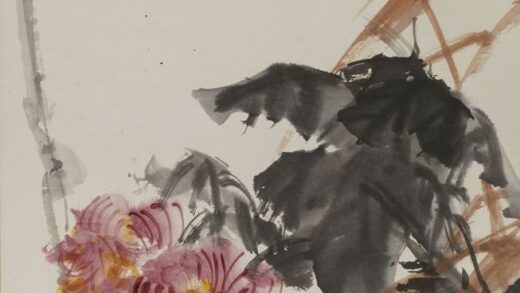 陆维钊 诸乐三合作花卉轴.jpg