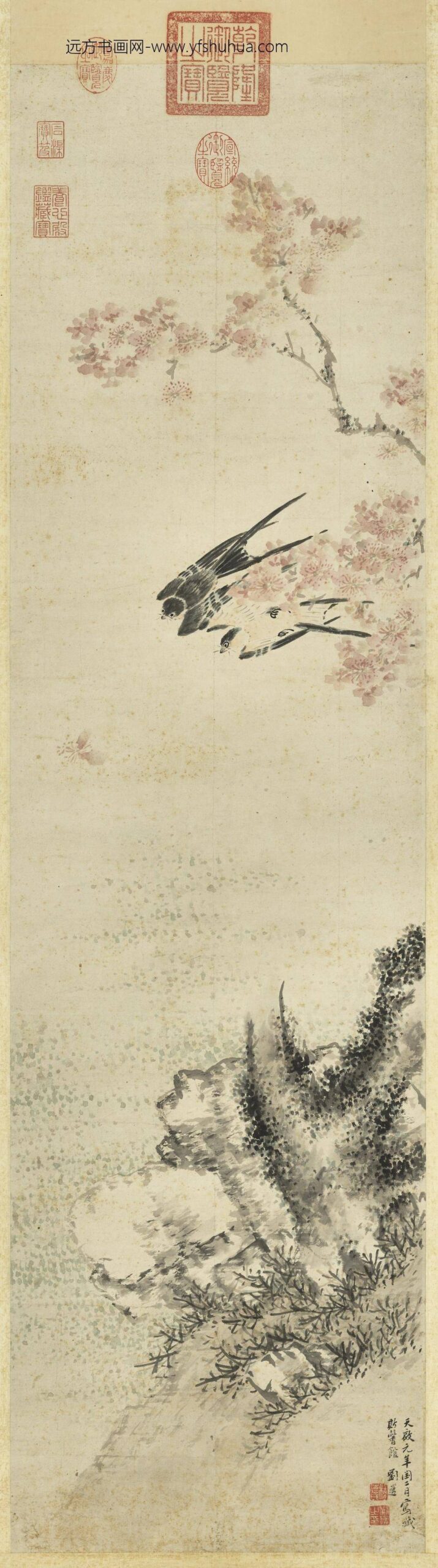 明刘迈杏林春燕轴