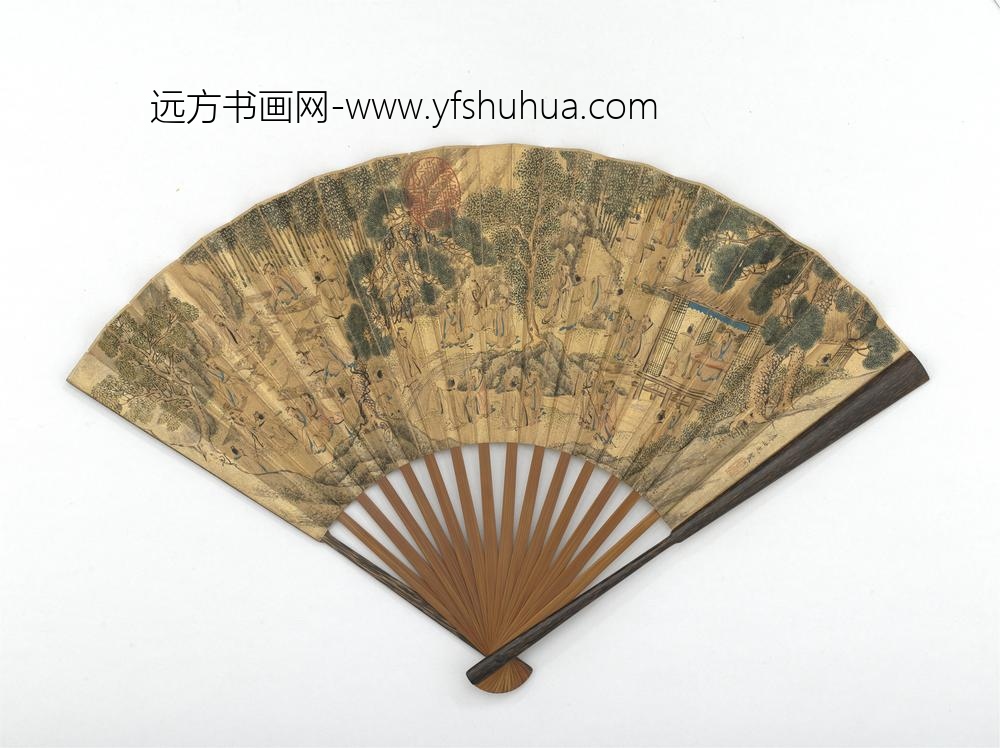 明李士光画西园雅集成扇-