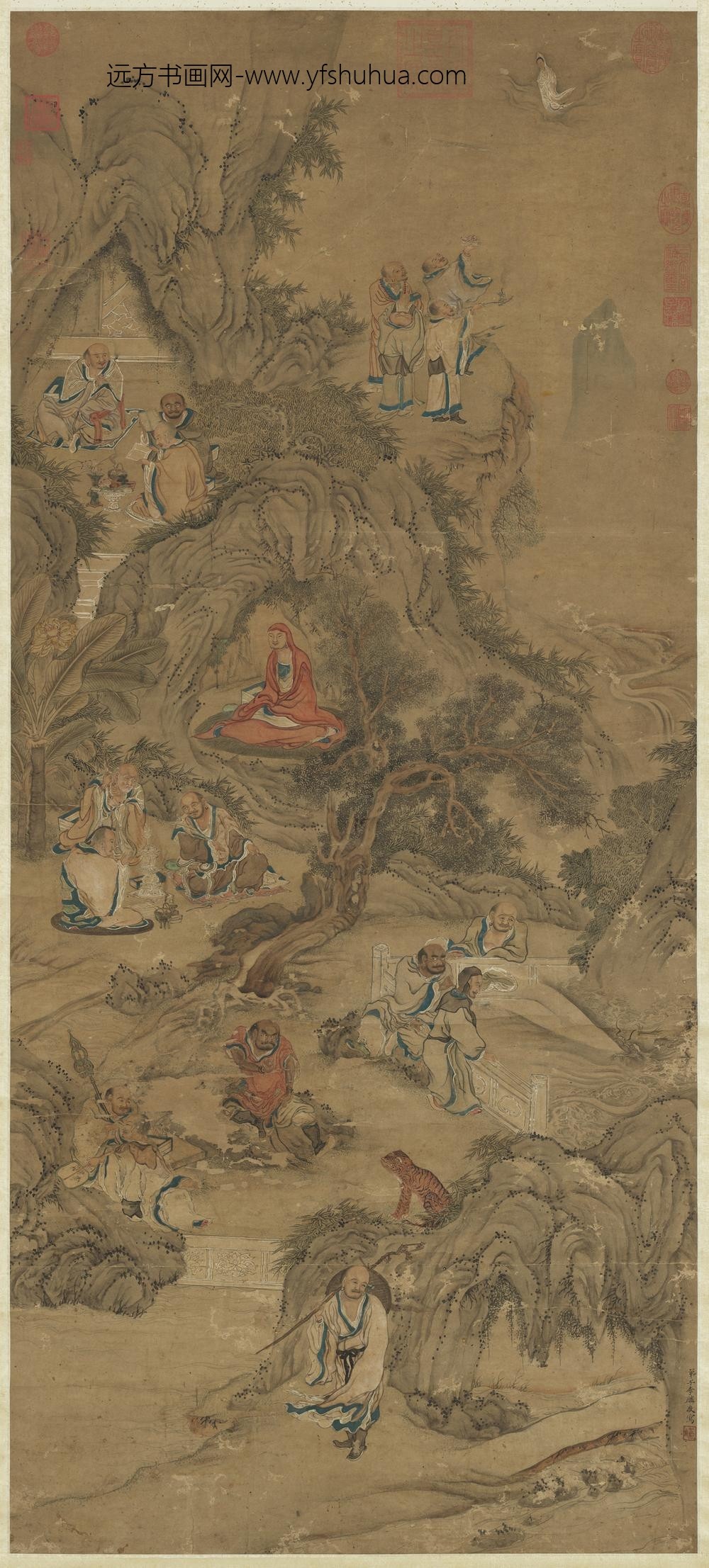 明李麟画十八应真像轴