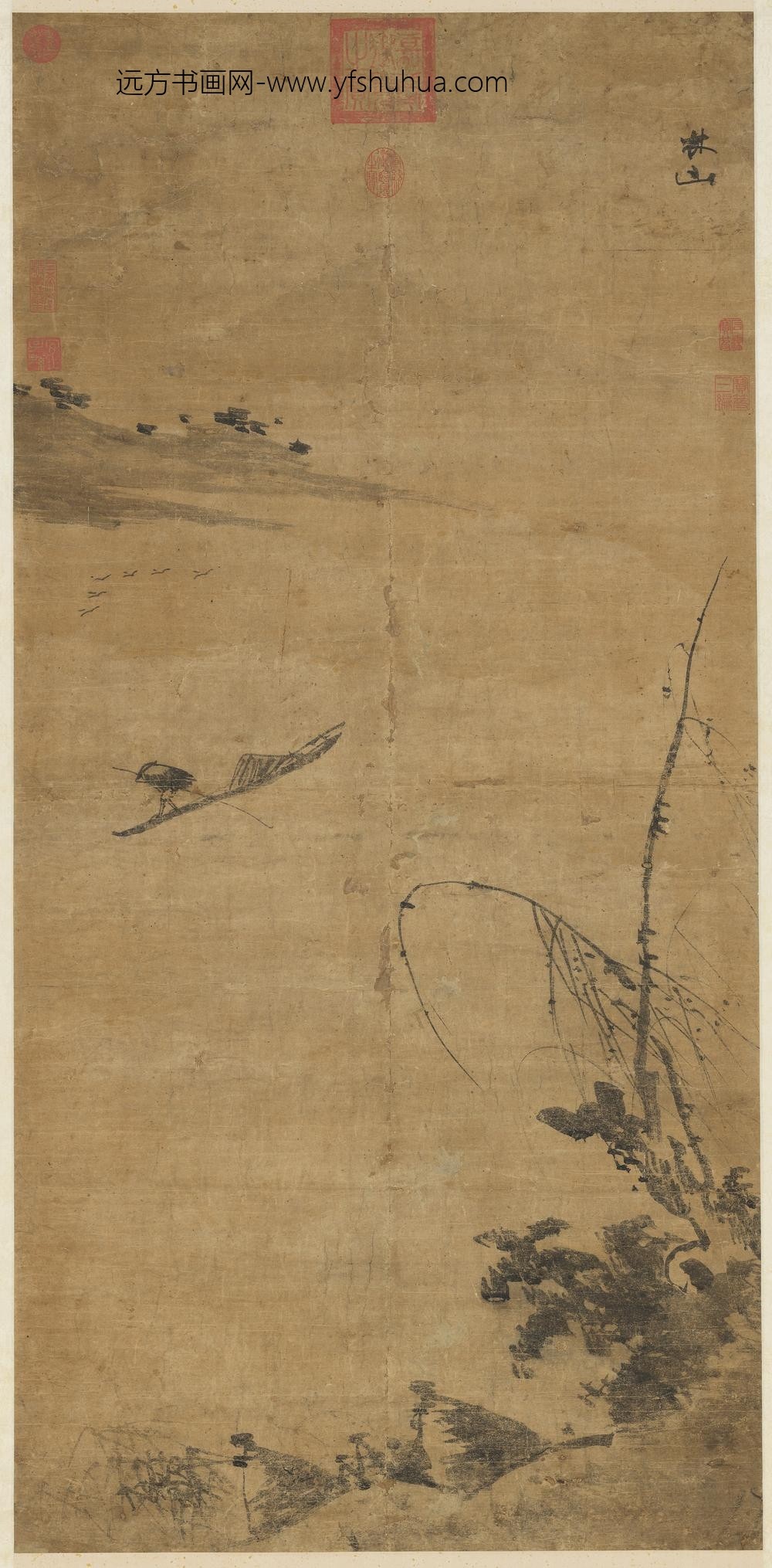 明林山风雨归舟图轴