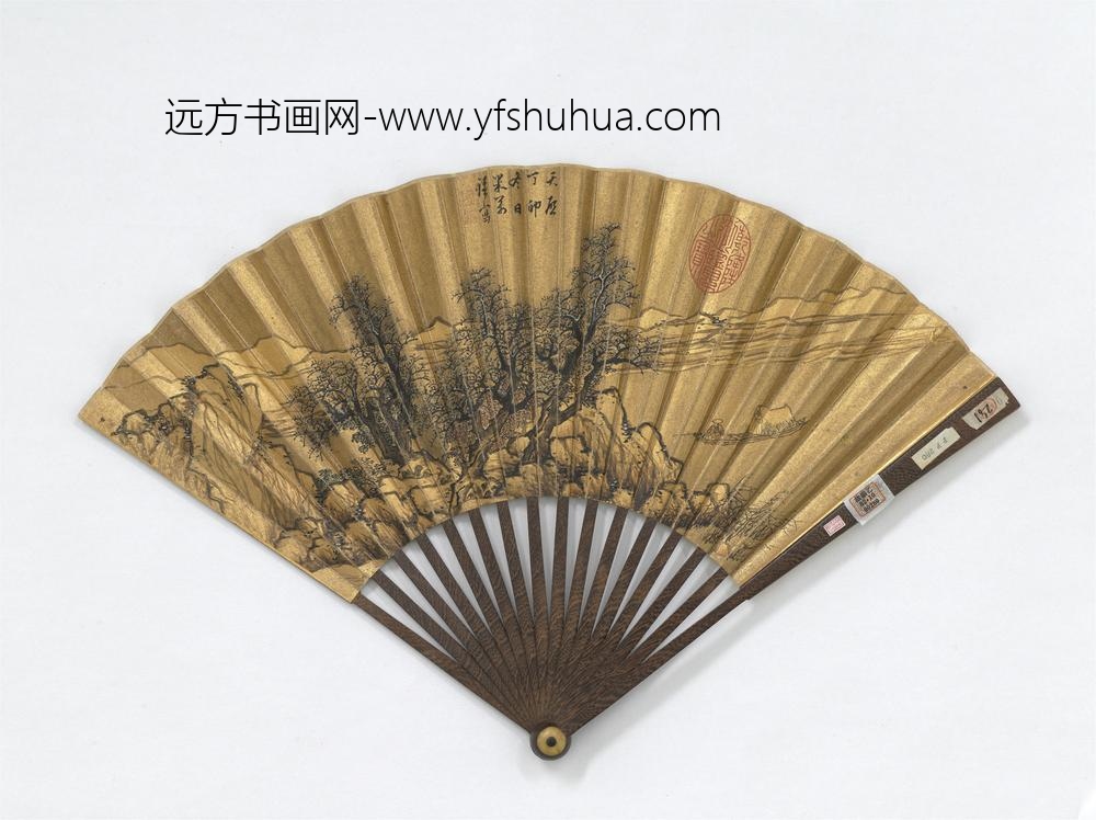 明米万钟画寒江独钓清孙岳颁书七言绝句成扇-