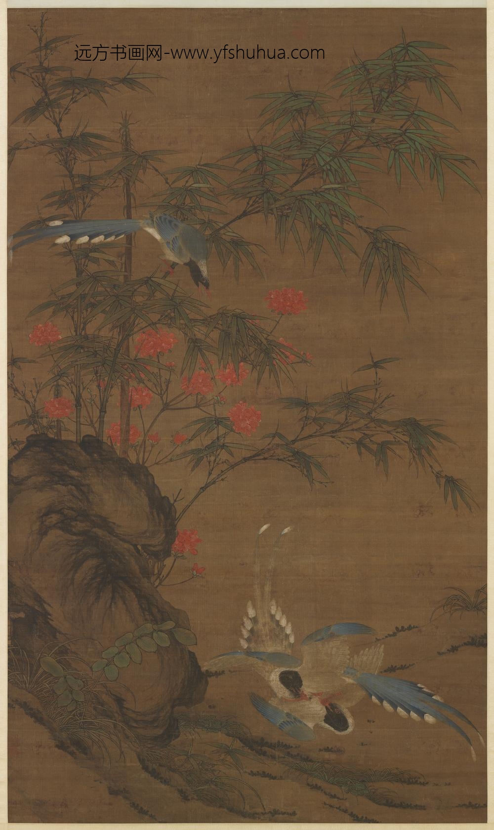 明边文进春花三喜轴