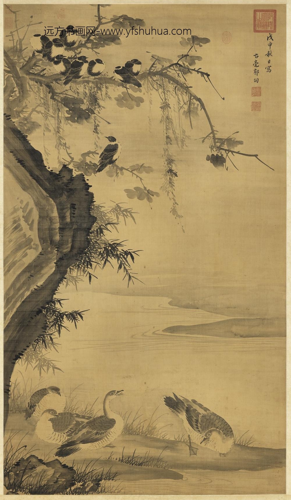 明郭甸寒鸦宿雁轴