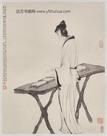 民国傅抱石横筝仕女轴 1.jpg