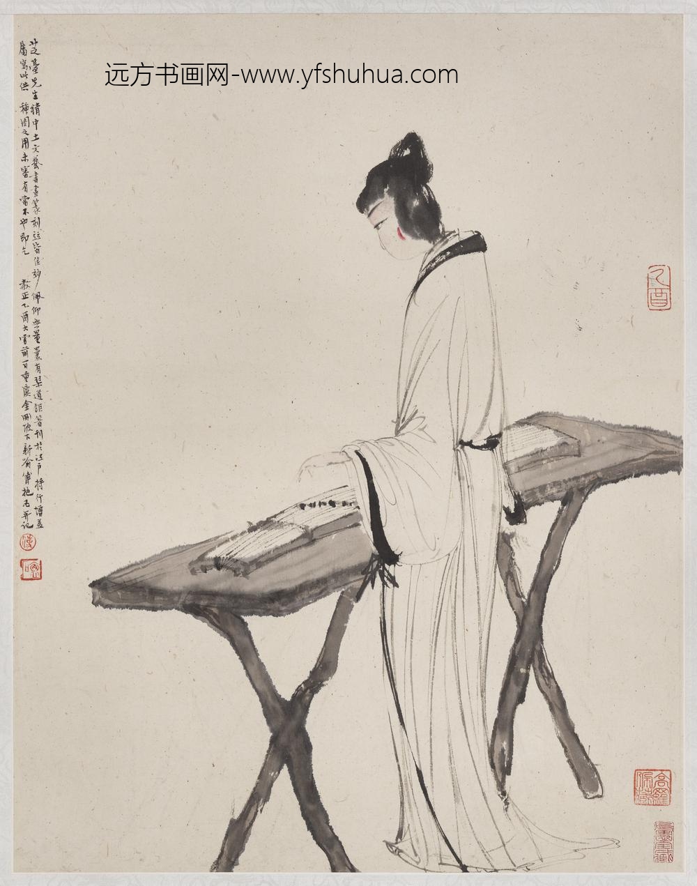 民国傅抱石横筝仕女轴-