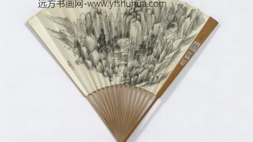 民国李云篆书临殷墟文吴衡山水成扇 1.jpg