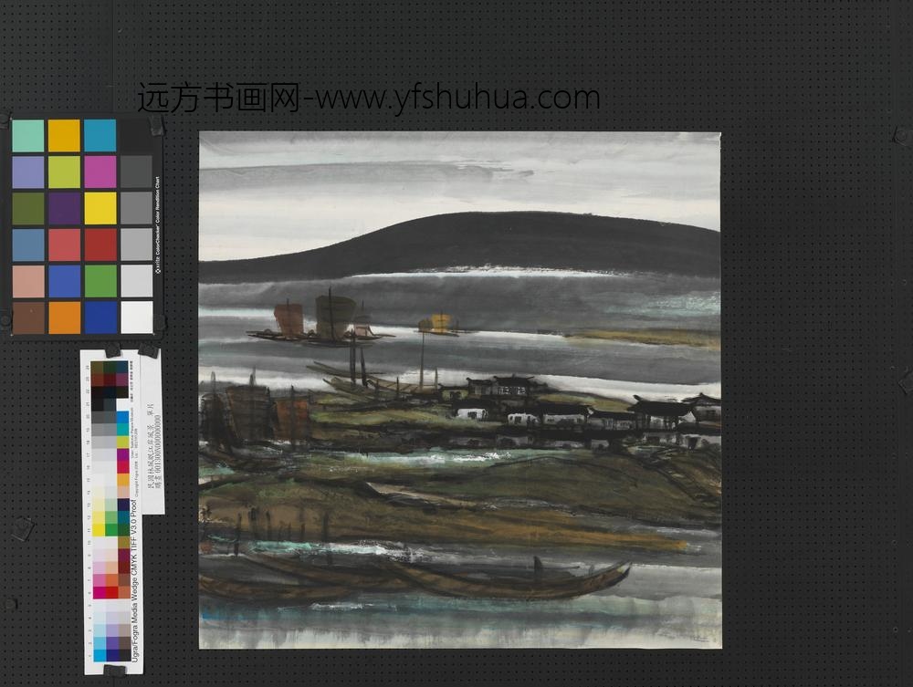 民国林风眠江岸风景单片