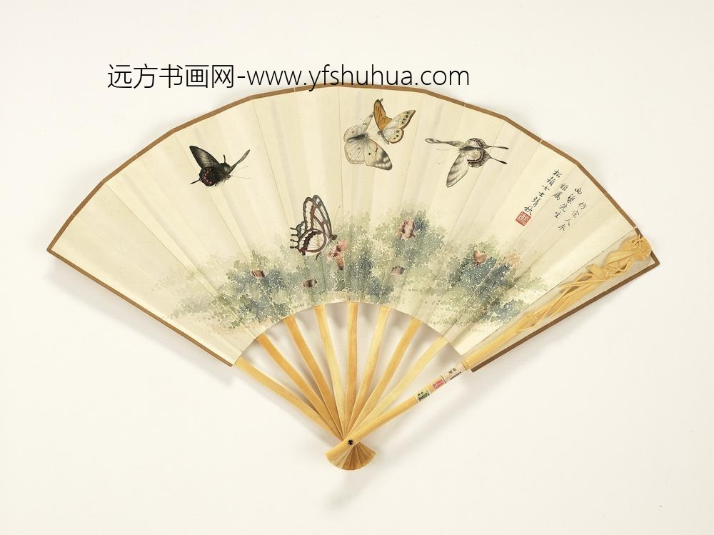 民国溥靖秋画蝶溥伒行书成扇-