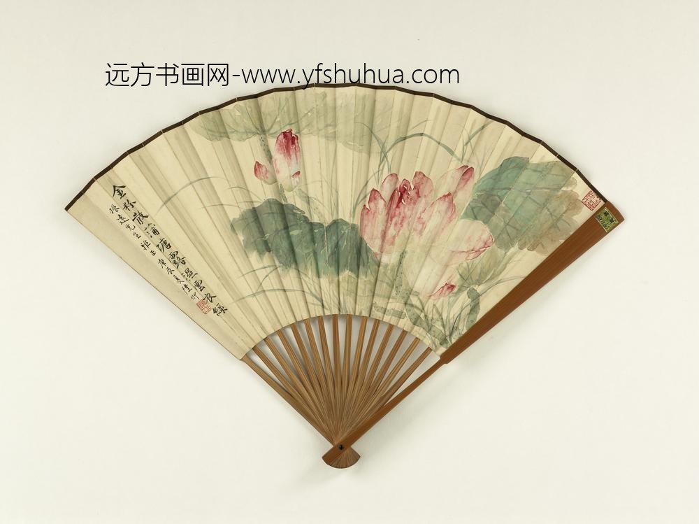 民国胡佩衡仿墨井道人山水孟锡珏书诗成扇-